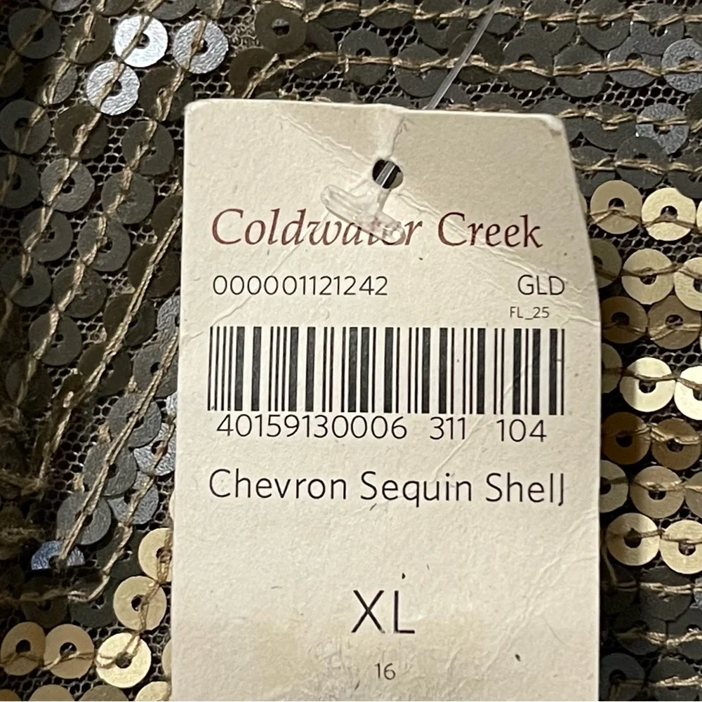 Coldwater Creek Brown Gold Chevron Sequin Shell Tank Top, Size M, XL - Picture 7 of 8